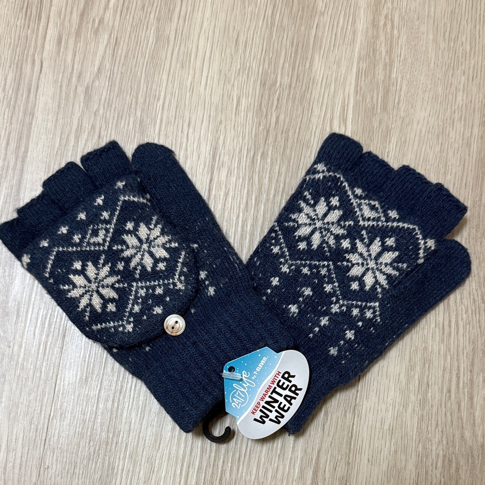 Navy Blue Snowflake Mittens